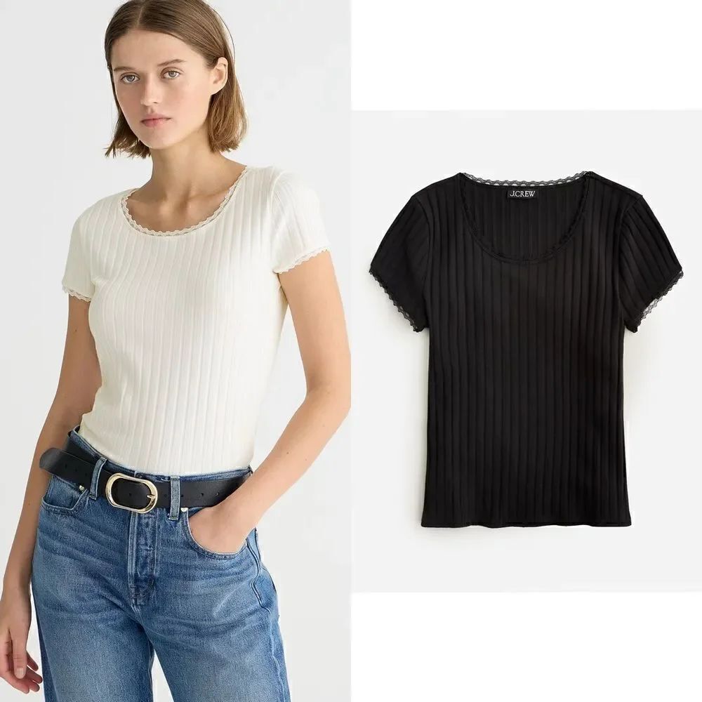NWT J. Crew Pointelle short-sleeve T-shirt in black